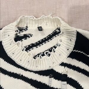 R13 Oversized Black and White Distressed Sweater